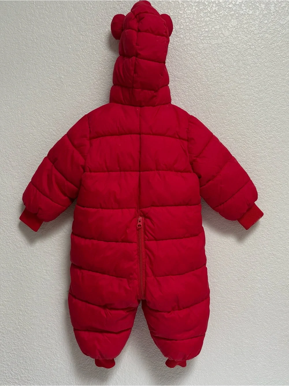 Kids Red Puffer One-Piece Snowsuit with Hood